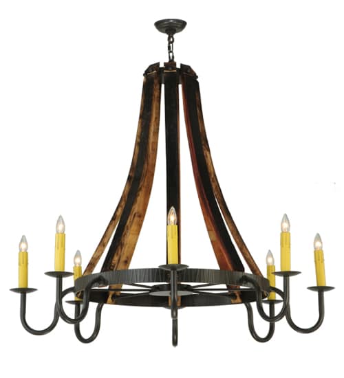 Barrel Stave Madera 8 Light 48" Wide Taper Candle Style Chandelier - Natural Wood / Timeless Bronze Finish