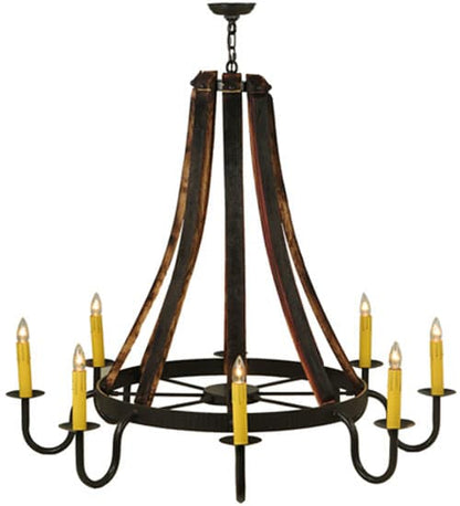 Barrel Stave Madera 8 Light 48" Wide Taper Candle Style Chandelier - Natural Wood / Timeless Bronze Finish
