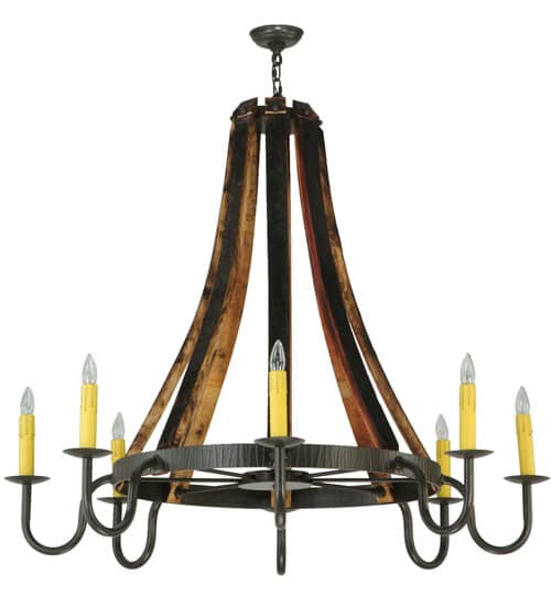 Barrel Stave Madera 8 Light 48" Wide Taper Candle Style Chandelier - Natural Wood / Timeless Bronze Finish