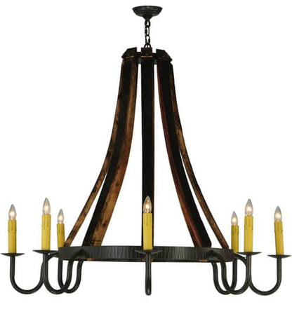 Barrel Stave Madera 8 Light 48" Wide Taper Candle Style Chandelier - Natural Wood / Timeless Bronze Finish
