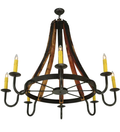 Barrel Stave Madera 8 Light 48" Wide Taper Candle Style Chandelier - Natural Wood / Timeless Bronze Finish