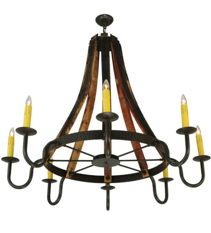 Barrel Stave Madera 8 Light 48" Wide Taper Candle Style Chandelier - Natural Wood / Timeless Bronze Finish