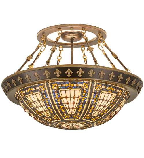 Fleur-de-lis 4 Light 28" Wide Semi-Flush Bowl Ceiling Fixture - Copper Vein / Nu Gold Finish
