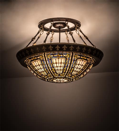 Fleur-de-lis 4 Light 28" Wide Semi-Flush Bowl Ceiling Fixture - Copper Vein / Nu Gold Finish