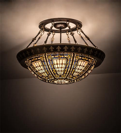 Fleur-de-lis 4 Light 28" Wide Semi-Flush Bowl Ceiling Fixture - Copper Vein / Nu Gold Finish