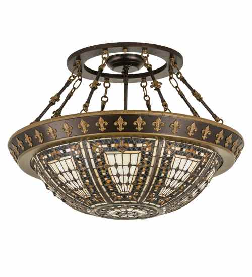 Fleur-de-lis 4 Light 28" Wide Semi-Flush Bowl Ceiling Fixture - Copper Vein / Nu Gold Finish