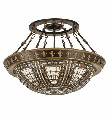 Fleur-de-lis 4 Light 28" Wide Semi-Flush Bowl Ceiling Fixture - Copper Vein / Nu Gold Finish