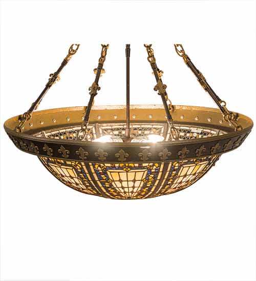 Fleur-de-lis 4 Light 28" Wide Semi-Flush Bowl Ceiling Fixture - Copper Vein / Nu Gold Finish