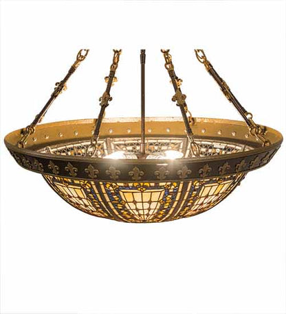 Fleur-de-lis 4 Light 28" Wide Semi-Flush Bowl Ceiling Fixture - Copper Vein / Nu Gold Finish