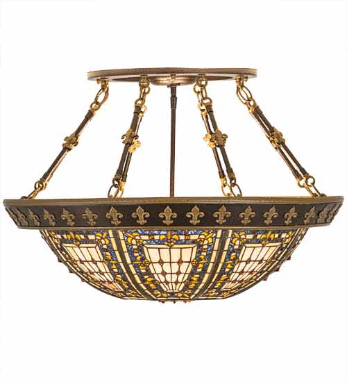 Fleur-de-lis 4 Light 28" Wide Semi-Flush Bowl Ceiling Fixture - Copper Vein / Nu Gold Finish