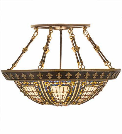 Fleur-de-lis 4 Light 28" Wide Semi-Flush Bowl Ceiling Fixture - Copper Vein / Nu Gold Finish