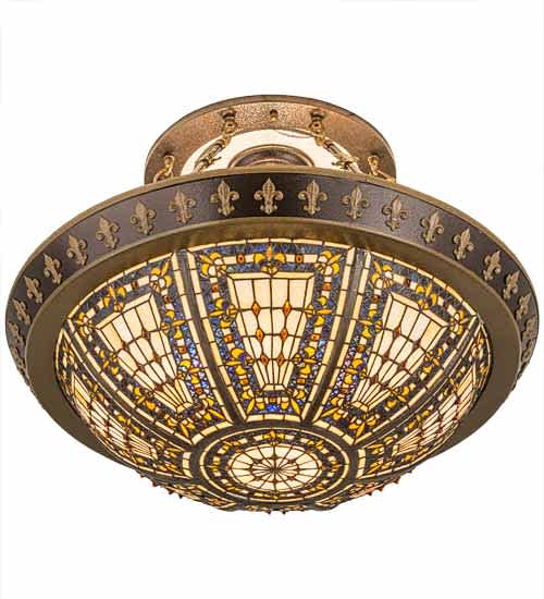 Fleur-de-lis 4 Light 28" Wide Semi-Flush Bowl Ceiling Fixture - Copper Vein / Nu Gold Finish