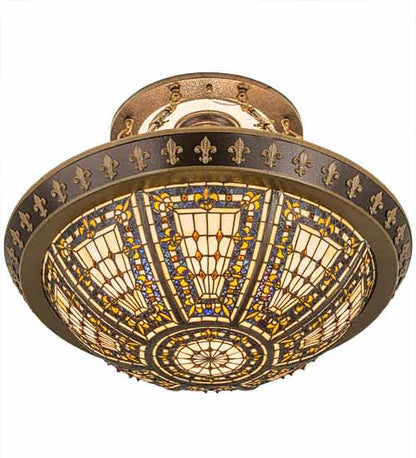 Fleur-de-lis 4 Light 28" Wide Semi-Flush Bowl Ceiling Fixture - Copper Vein / Nu Gold Finish