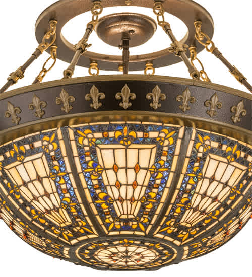 Fleur-de-lis 4 Light 28" Wide Semi-Flush Bowl Ceiling Fixture - Copper Vein / Nu Gold Finish