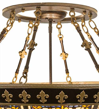 Fleur-de-lis 4 Light 28" Wide Semi-Flush Bowl Ceiling Fixture - Copper Vein / Nu Gold Finish