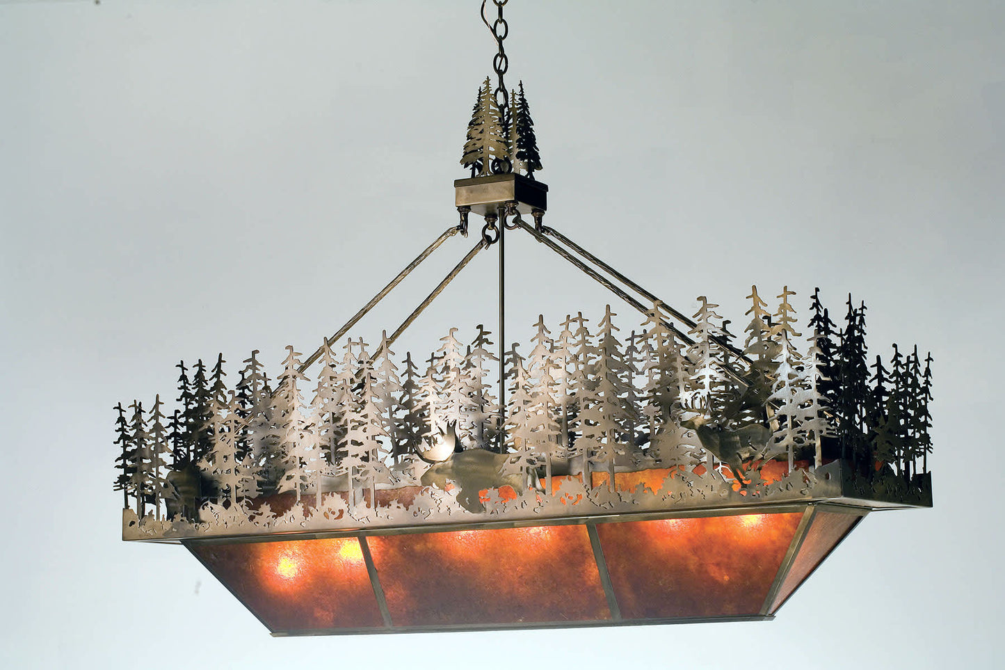 Pine Lake 6 Light 60" Wide Billiard Chandelier with Brown Glass Shade