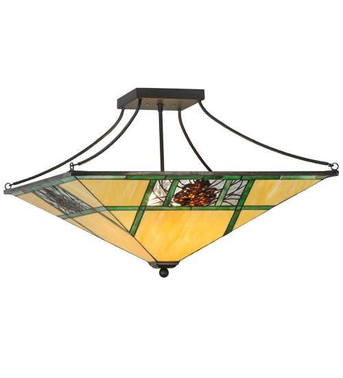 Pinecone Ridge 4 Light 37" Wide Semi-Flush Ceiling Fixture with Art Glass Shade - Oil Rubbed Bronze Finish