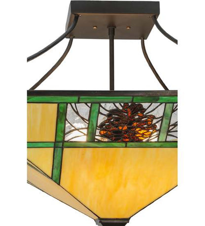 Pinecone Ridge 4 Light 37" Wide Semi-Flush Ceiling Fixture with Art Glass Shade - Oil Rubbed Bronze Finish