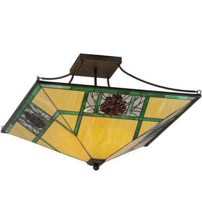 Pinecone Ridge 4 Light 37" Wide Semi-Flush Ceiling Fixture with Art Glass Shade - Oil Rubbed Bronze Finish