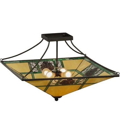 Pinecone Ridge 4 Light 37" Wide Semi-Flush Ceiling Fixture with Art Glass Shade - Oil Rubbed Bronze Finish