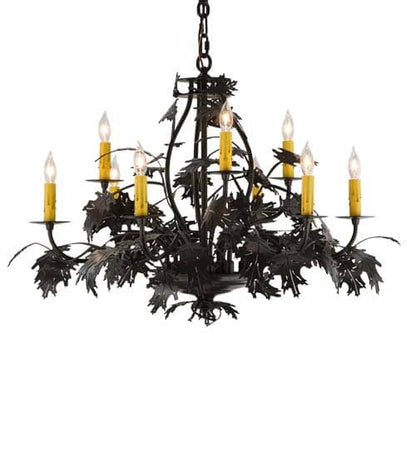 Oak Leaf and Acorn 9 Light 32" Wide Taper Candle Style Chandelier