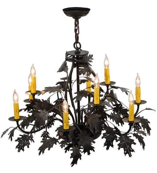 Oak Leaf and Acorn 9 Light 32" Wide Taper Candle Style Chandelier