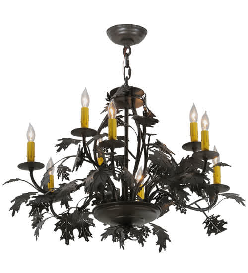 Oak Leaf and Acorn 9 Light 32" Wide Taper Candle Style Chandelier