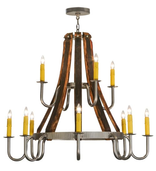 Barrel Stave Madera 12 Light 44" Wide Taper Candle Style Chandelier