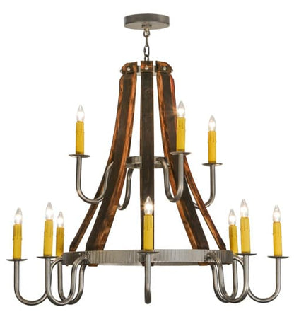 Barrel Stave Madera 12 Light 44" Wide Taper Candle Style Chandelier