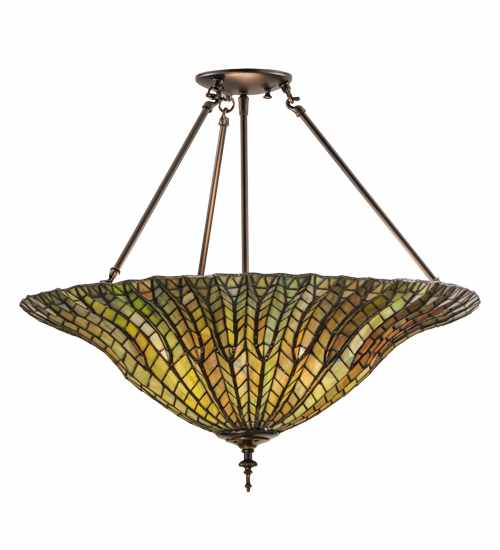 Tiffany Lotus Leaf 3 Light 24" Wide Semi-Flush Bowl Ceiling Fixture