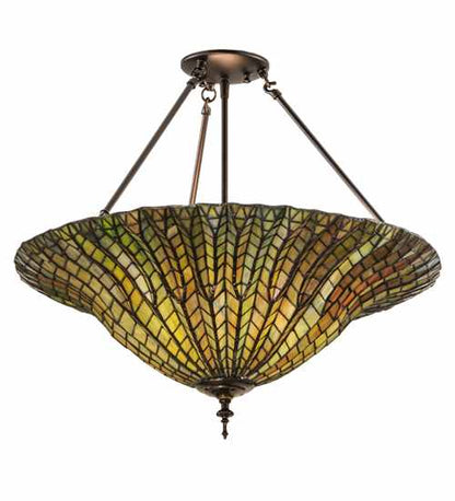 Tiffany Lotus Leaf 3 Light 24" Wide Semi-Flush Bowl Ceiling Fixture