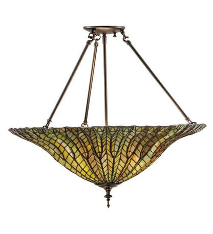 Tiffany Lotus Leaf 3 Light 24" Wide Semi-Flush Bowl Ceiling Fixture