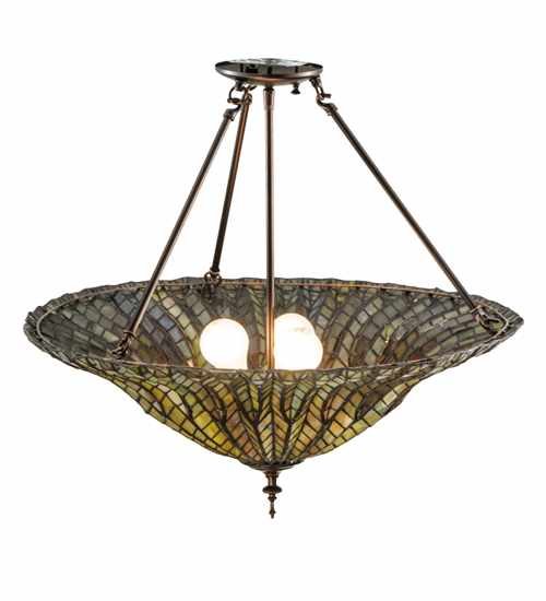 Tiffany Lotus Leaf 3 Light 24" Wide Semi-Flush Bowl Ceiling Fixture