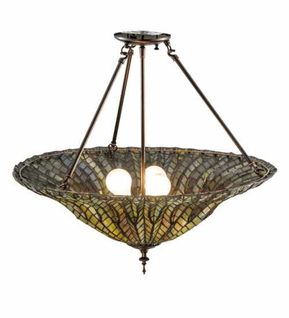 Tiffany Lotus Leaf 3 Light 24" Wide Semi-Flush Bowl Ceiling Fixture