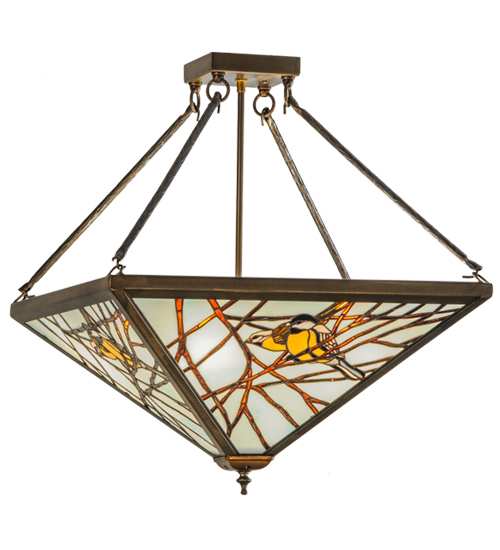Backyard Friends 4 Light 30" Wide Semi-Flush Ceiling Fixture with Azure Glass Shade - Antique Copper Finish