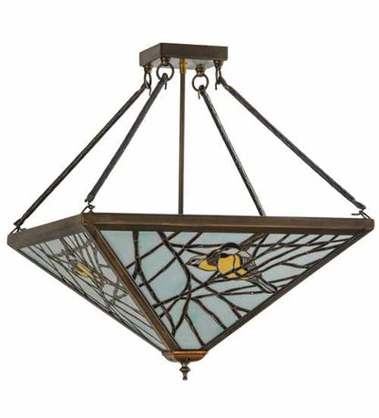 Backyard Friends 4 Light 30" Wide Semi-Flush Ceiling Fixture with Azure Glass Shade - Antique Copper Finish