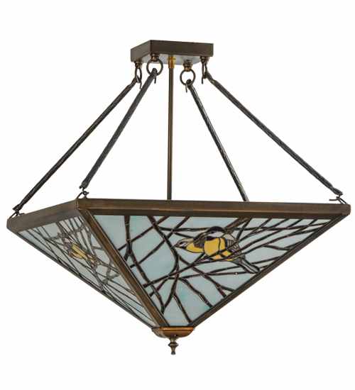 Backyard Friends 4 Light 30" Wide Semi-Flush Ceiling Fixture with Azure Glass Shade - Antique Copper Finish