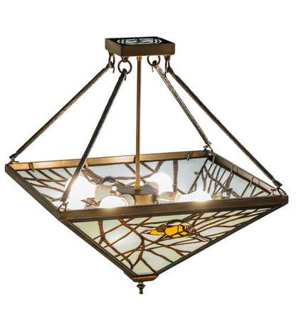 Backyard Friends 4 Light 30" Wide Semi-Flush Ceiling Fixture with Azure Glass Shade - Antique Copper Finish