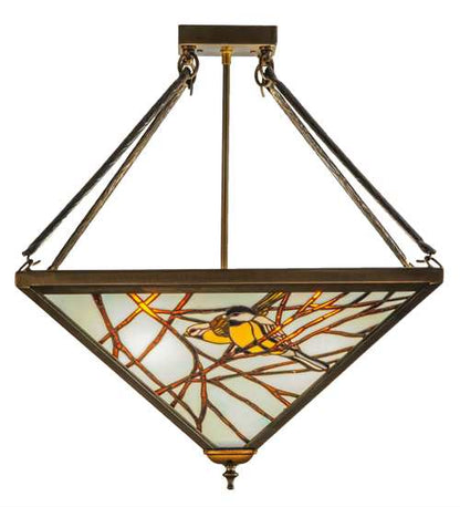 Backyard Friends 4 Light 30" Wide Semi-Flush Ceiling Fixture with Azure Glass Shade - Antique Copper Finish