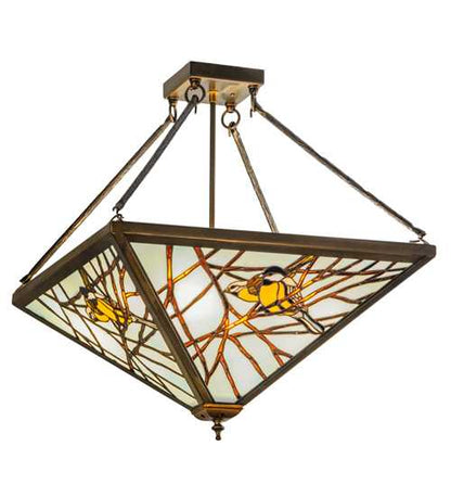 Backyard Friends 4 Light 30" Wide Semi-Flush Ceiling Fixture with Azure Glass Shade - Antique Copper Finish
