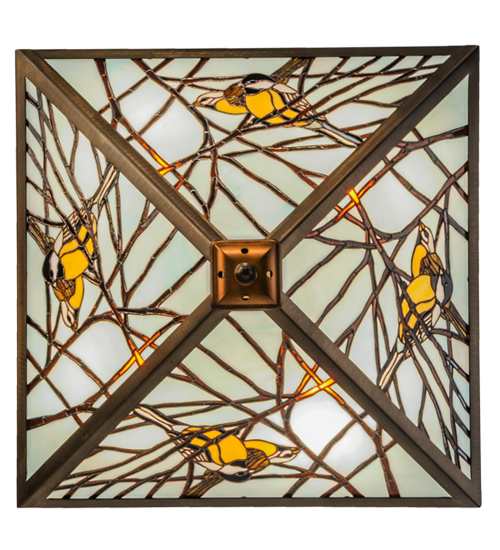 Backyard Friends 4 Light 30" Wide Semi-Flush Ceiling Fixture with Azure Glass Shade - Antique Copper Finish
