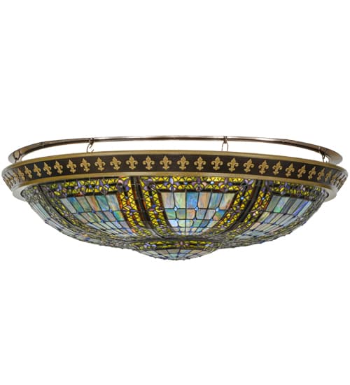 Fleur-de-lis 8 Light 45" Wide Semi-Flush Stained Art Glass Bowl Ceiling Fixture - Copper Vein Finish