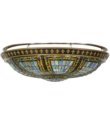 Fleur-de-lis 8 Light 45" Wide Semi-Flush Stained Art Glass Bowl Ceiling Fixture - Copper Vein Finish