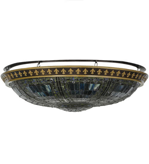 Fleur-de-lis 8 Light 45" Wide Semi-Flush Stained Art Glass Bowl Ceiling Fixture - Copper Vein Finish