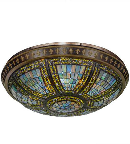 Fleur-de-lis 8 Light 45" Wide Semi-Flush Stained Art Glass Bowl Ceiling Fixture - Copper Vein Finish