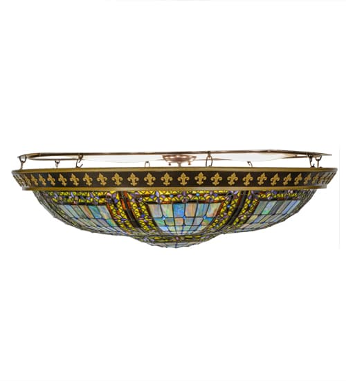 Fleur-de-lis 8 Light 45" Wide Semi-Flush Stained Art Glass Bowl Ceiling Fixture - Copper Vein Finish