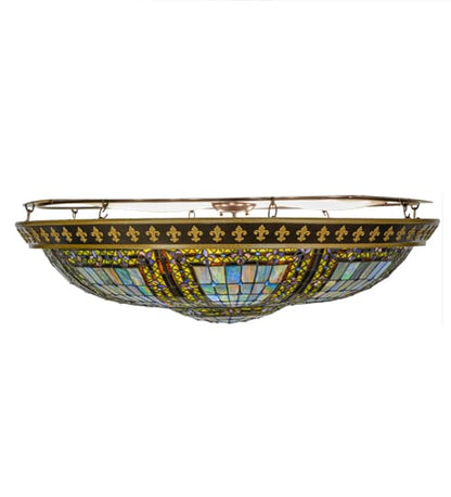 Fleur-de-lis 8 Light 45" Wide Semi-Flush Stained Art Glass Bowl Ceiling Fixture - Copper Vein Finish