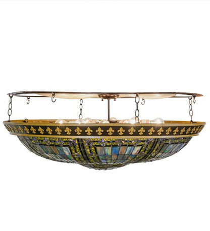 Fleur-de-lis 8 Light 45" Wide Semi-Flush Stained Art Glass Bowl Ceiling Fixture - Copper Vein Finish