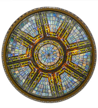 Fleur-de-lis 8 Light 45" Wide Semi-Flush Stained Art Glass Bowl Ceiling Fixture - Copper Vein Finish