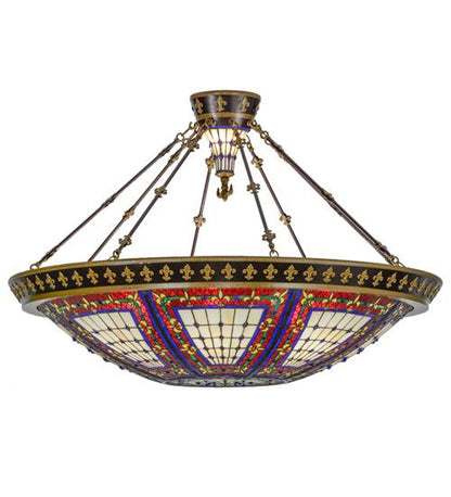 Fleur-de-lis 8 Light 45" Wide Semi-Flush Colorful Stained Glass Bowl Ceiling Fixture - Copper Vein Finish